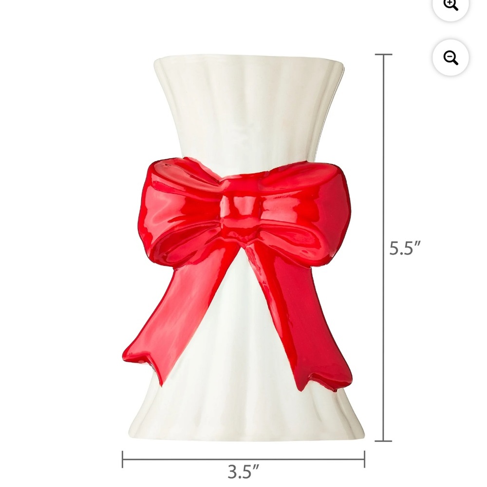 White Ceramic Christmas Taper Candle Holder with Bow, 5.5", by Holiday Time - Picture 2 of 4